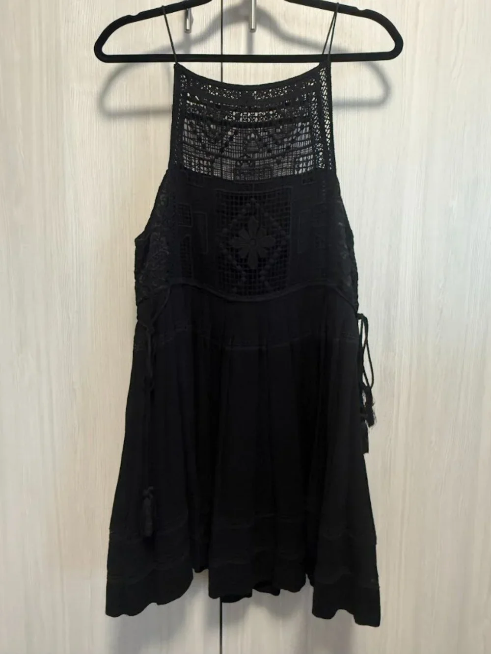 Free People Black Crochet Lace Mini Dress Size Large
